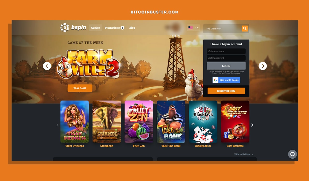 Bspin Casino Homepage